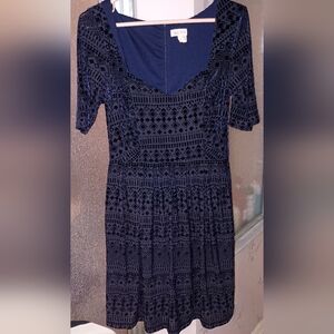 Meadow Rue Navy Blue Burnout Velvet Sweetheart Neckline dress Small